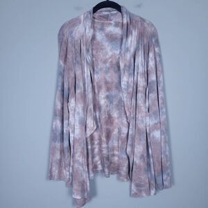 Soft Surroundings Womens Large Open Front Waterfall Cardigan Purple Tie Dye